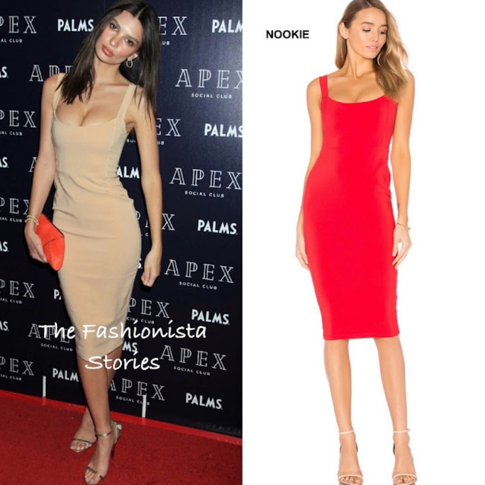 NWT Nookie Cherry Red Midi Bodycon Cocktail Wedding Guest Dress